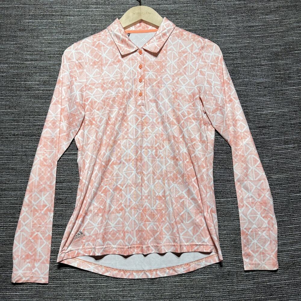 Adidas Golf Polo Shirt Women's XS Orange Geometric Long Sleeve CW0565 - Picture 1 of 13